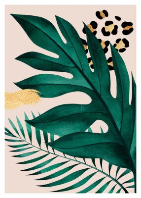 Poster Dunkelgrüne Blätter und goldene Flecken