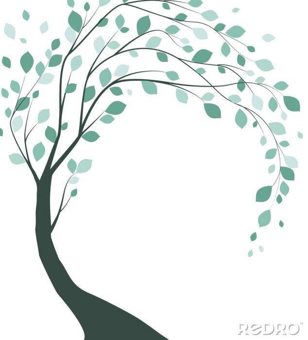 Poster Dunkelgrüne Illustration eines gebeugten Baumes