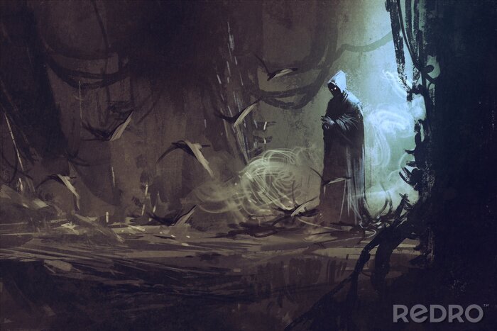 Poster Dunkle Gestalt am geheimnisvollen Ort