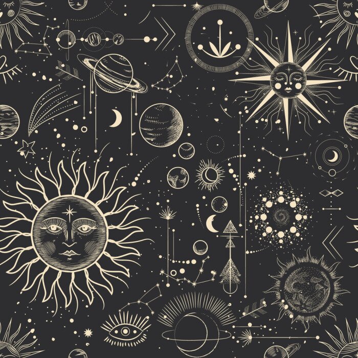 Poster Dunkler Himmel mit Mond und Planeten