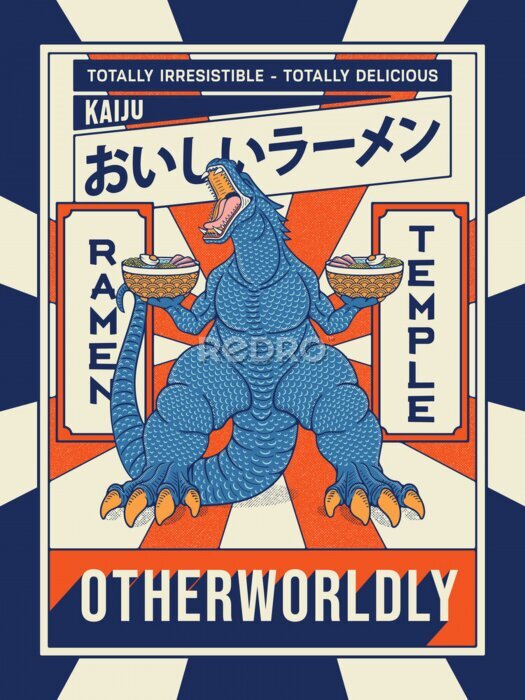 Poster Ein blauer Ramen-liebender Dinosaurier