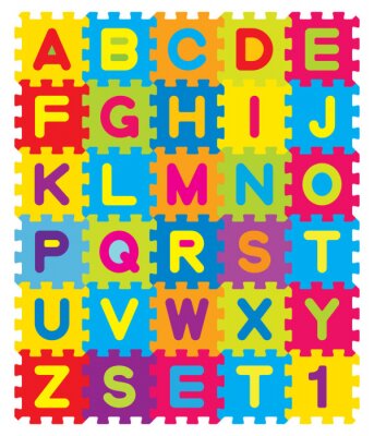 Poster Ein buntes Alphabet auf Puzzles