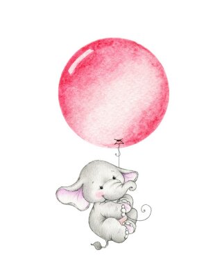 Poster Ein Elefant, der mit einem Ballon fliegt