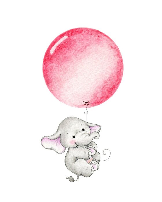 Poster Ein Elefant, der mit einem Ballon fliegt