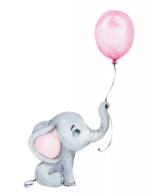 Poster Ein Elefant mit einem Ballon im Rüssel