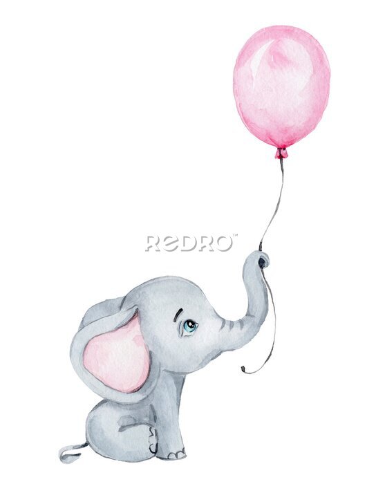 Poster Ein Elefant mit einem Ballon im Rüssel