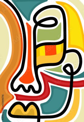 Poster Ein farbenfrohes Porträt eines kubistischen Mädchens