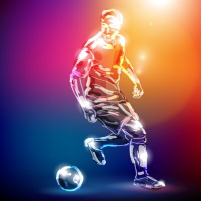 Ein Fußballspieler vor buntem Hintergrund