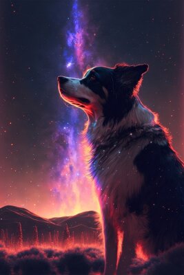 Poster Ein Hund vor dem Hintergrund des Nachthimmels