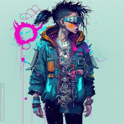 Poster Ein junger Cyberpunk-Junge