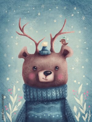 Poster Ein märchenhafter Teddybär im Pullover