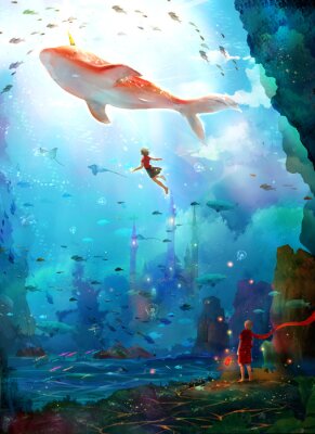 Poster Ein magisches Land mit einem Unterwasserschloss