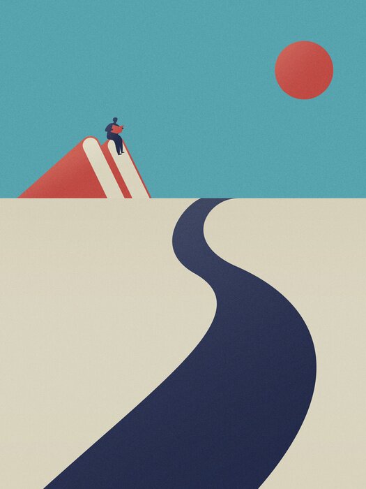 Poster Ein Mann, der am Straßenrand liest