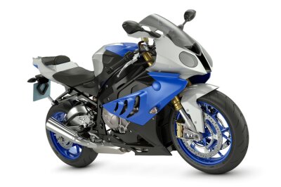 Poster Ein Motorrad mit blauen Elementen auf weißem Hintergrund