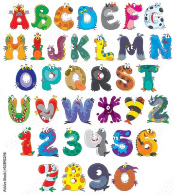 Poster Ein Muster mit einem bunten Alphabet in Form von Monstern