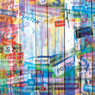 Poster Ein Muster mit Tafeln, die mit bunten Slogans bedeckt sind