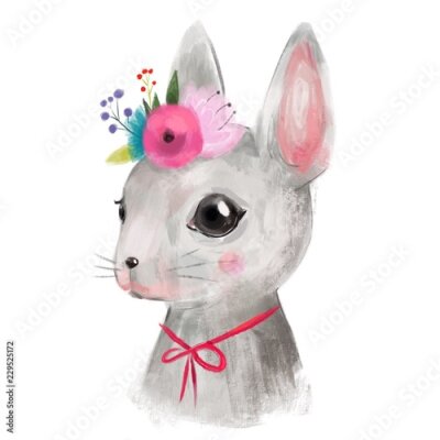 Poster Ein niedliches Kaninchen mit einer Schleife um den Hals