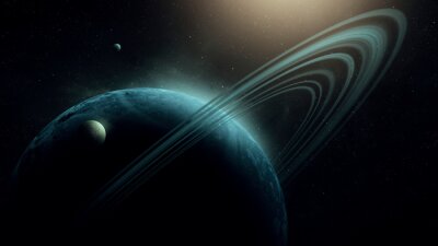 Poster Ein Planet mit Ringen, die das Licht reflektieren