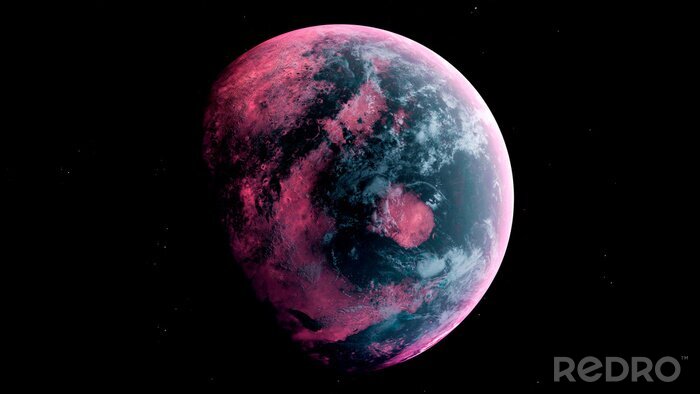 Poster Ein rosarot-schwarzer Planet in Schwarz