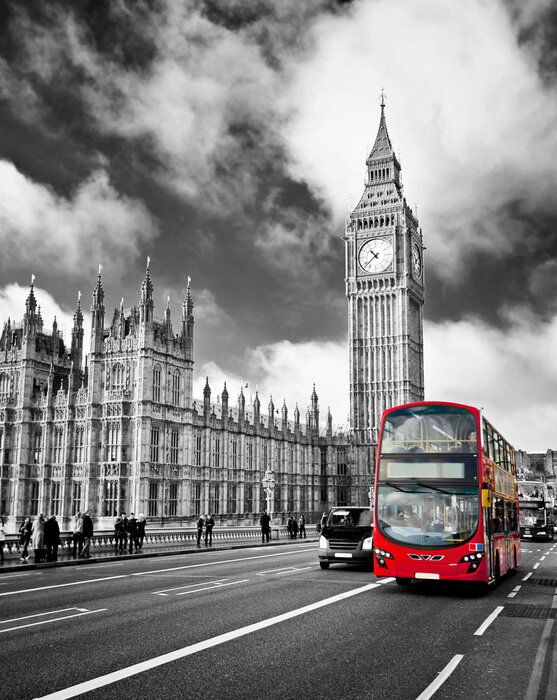 Poster Ein roter Bus vor Big Ben in London