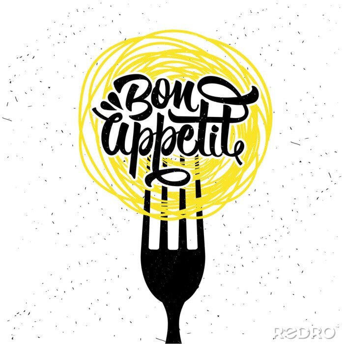 Poster Ein Schild und eine Gabel mit Nudeln