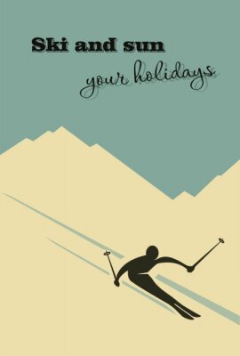 Poster Ein Skifahrer auf einer Piste, dargestellt im Stil eines Retro-Posters