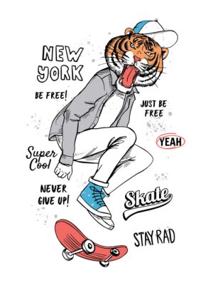 Poster Ein Tiger auf einem Skateboard