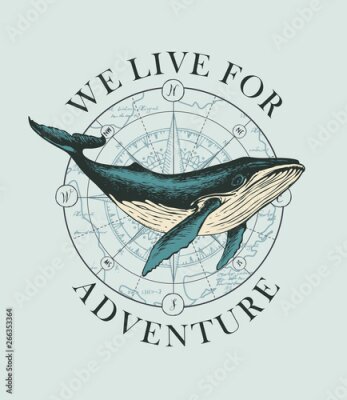 Poster Ein Wal vor dem Hintergrund einer Kompassrose