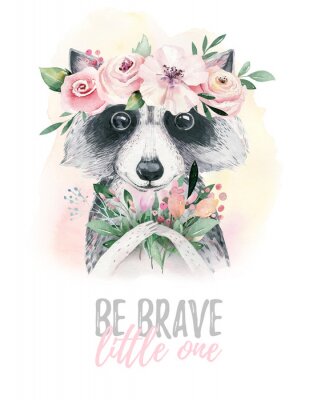 Poster Ein Waschbär mit einem Kranz auf dem Kopf und einer Inschrift