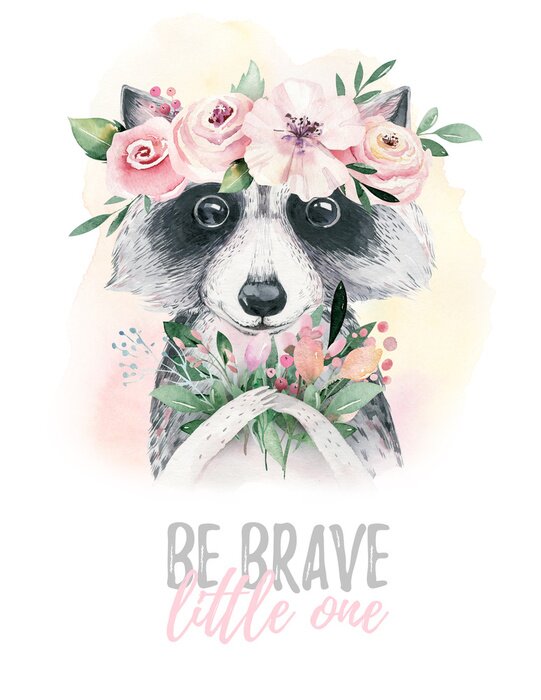 Poster Ein Waschbär mit einem Kranz auf dem Kopf und einer Inschrift