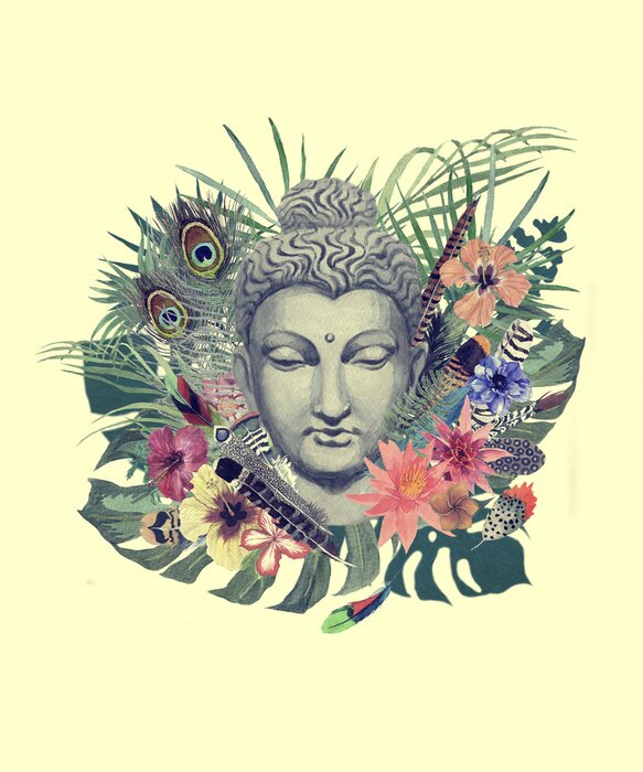 Poster Eine Buddha-Statue inmitten von Blumen
