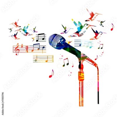 Poster Eine farbenfrohe Komposition mit einem Mikrofon und Noten