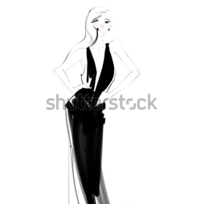 Poster Eine Frau in einem langen schwarzen Abendkleid