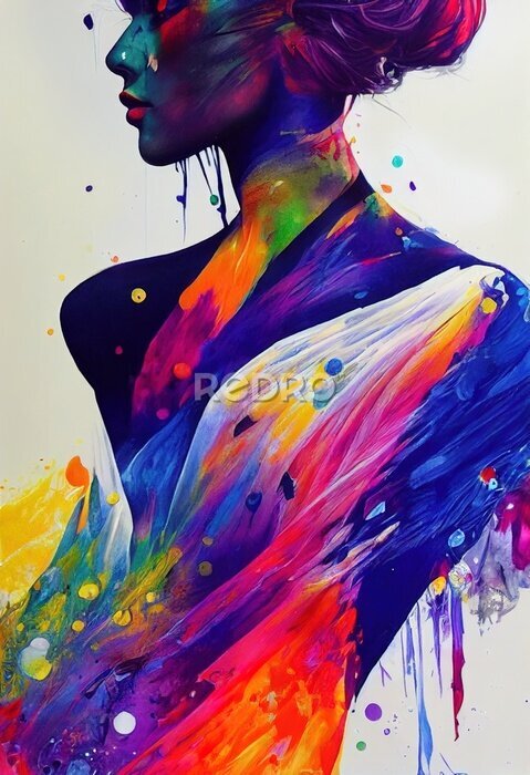 Poster Eine Frau in einem Regenbogenkleid