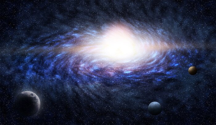 Poster Eine Galaxie zwischen unbekannten Planeten und Monden