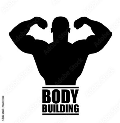 Poster Eine Grafik mit der Silhouette eines Bodybuilders und dem Slogan Bodybuilding