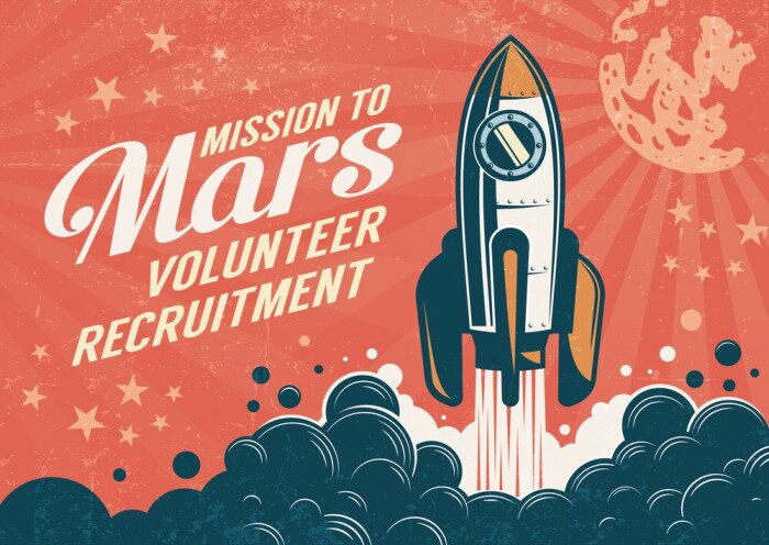 Poster Eine Grafik mit einem Raketenstart und einer Inschrift im Retro-Stil