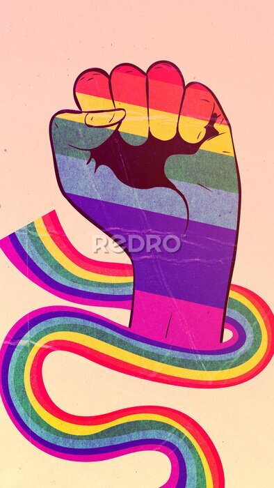 Poster Eine Hand, die in ein Regenbogenband gewickelt ist