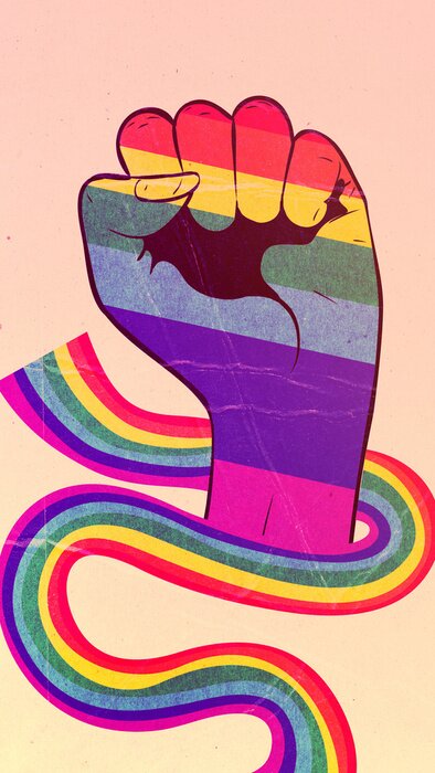 Poster Eine Hand, die in ein Regenbogenband gewickelt ist