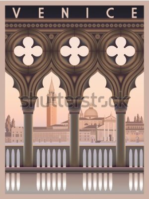 Poster Eine Komposition im Stil einer Retro-Postkarte aus Venedig