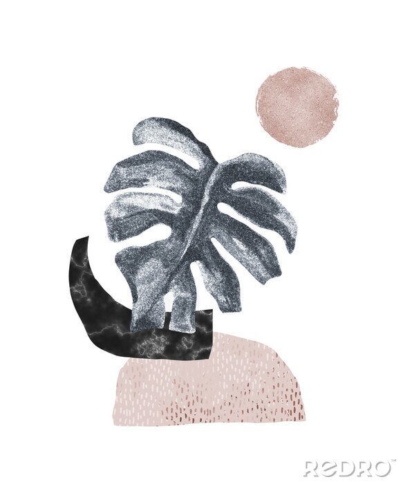 Poster Eine Komposition mit einer Monstera im skandinavischen Stil