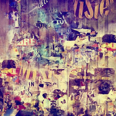 Poster Eine Wand mit alten Grunge-Postern