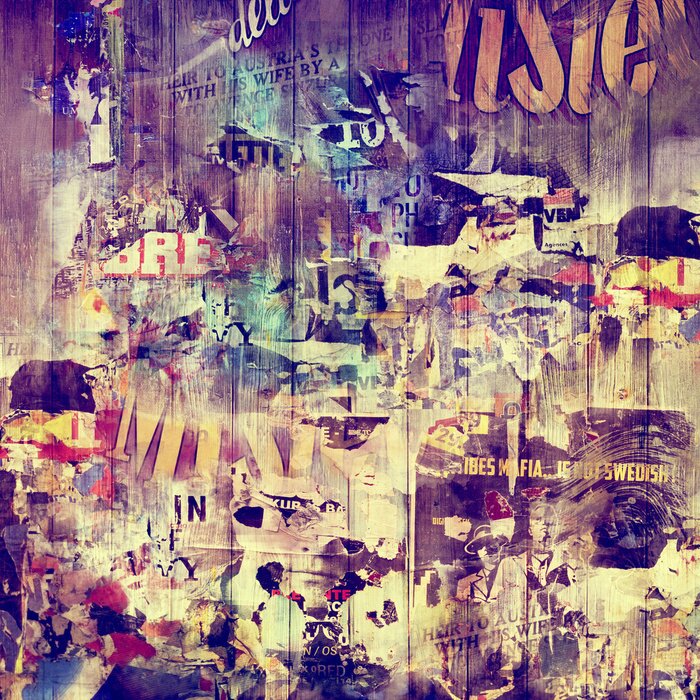 Poster Eine Wand mit alten Grunge-Postern