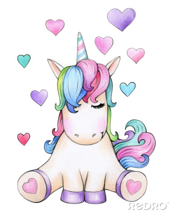 Poster Einhorn auf Herzchenhintergrund