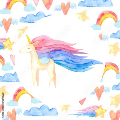 Poster Einhorn mit Regenbogenmähne