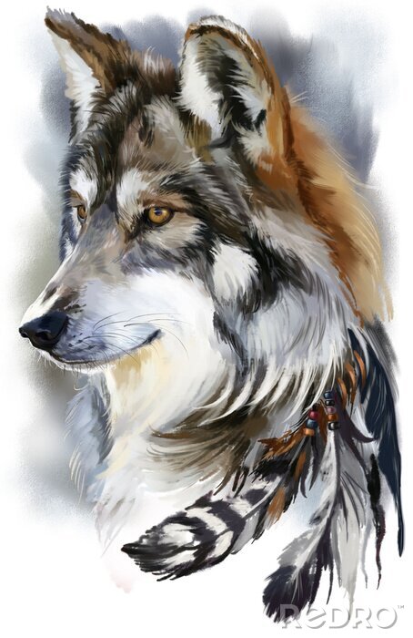 Poster Einsamer Wolf Aquarell