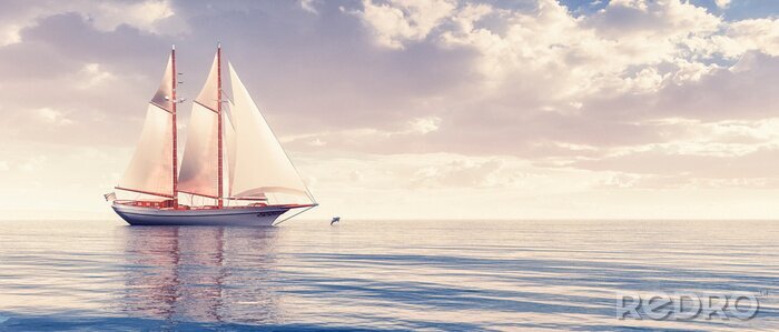 Poster Einsames Segelboot und Delfin