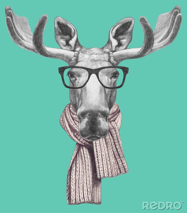 Poster Elch mit Brille im skandinavischen Stil