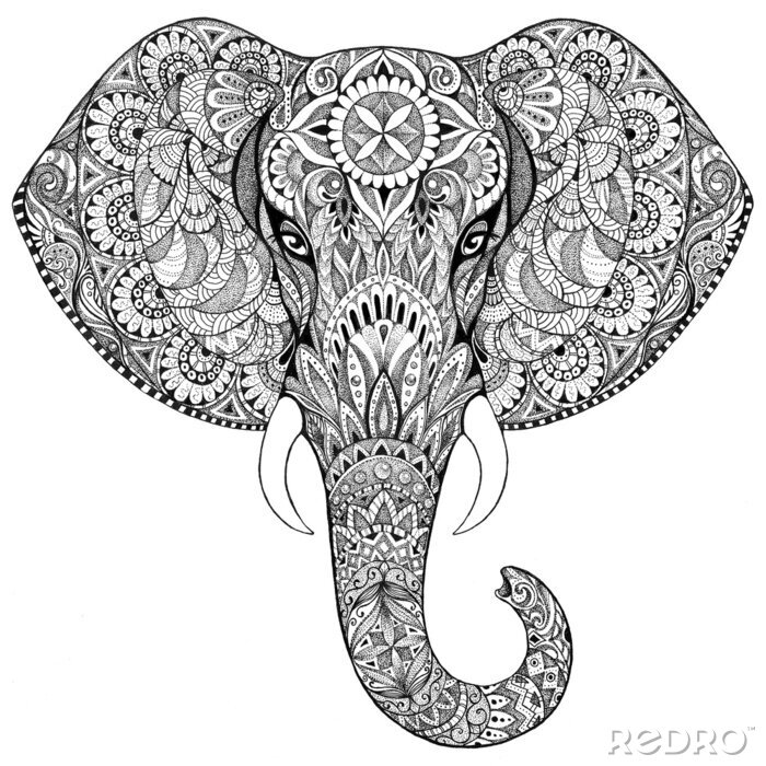 Poster Elefant schwarz-weiß geometrisch