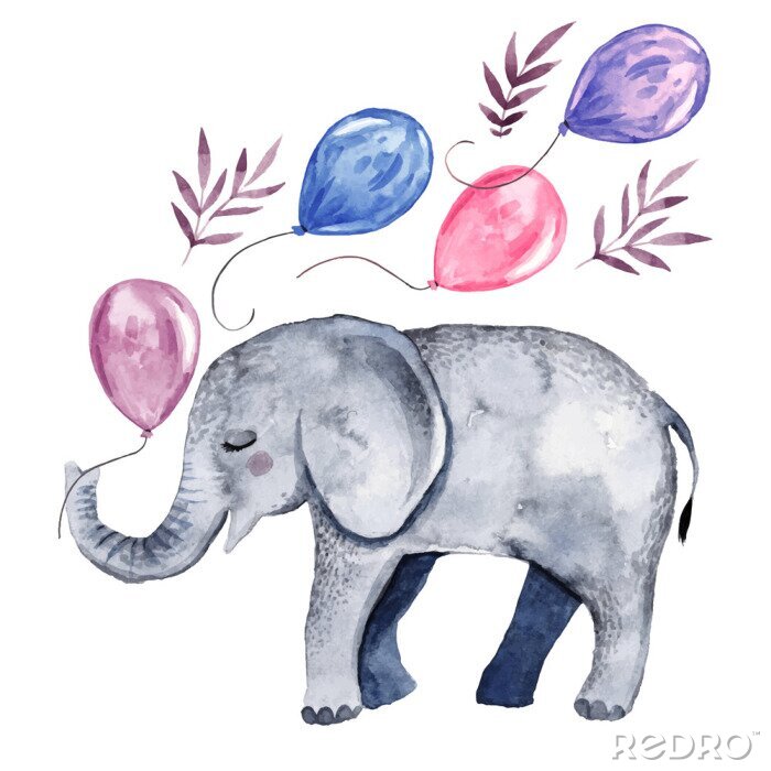 Poster Elefantenbaby mit Luftballons